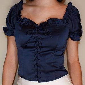 NWT Navy Corset Off Shoulder Top Small